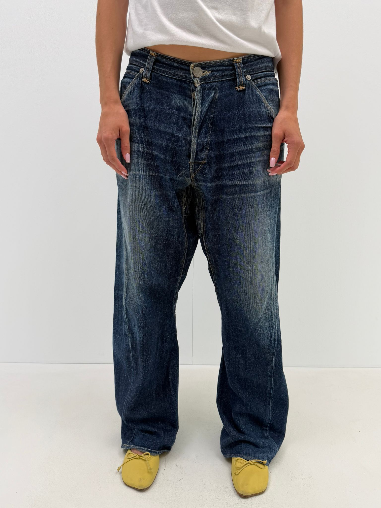 【W34 L32】00s europe levi's engineered Levis Engineered Y2K Dark-Blue Denim Buckle Twisted Leg Baggy