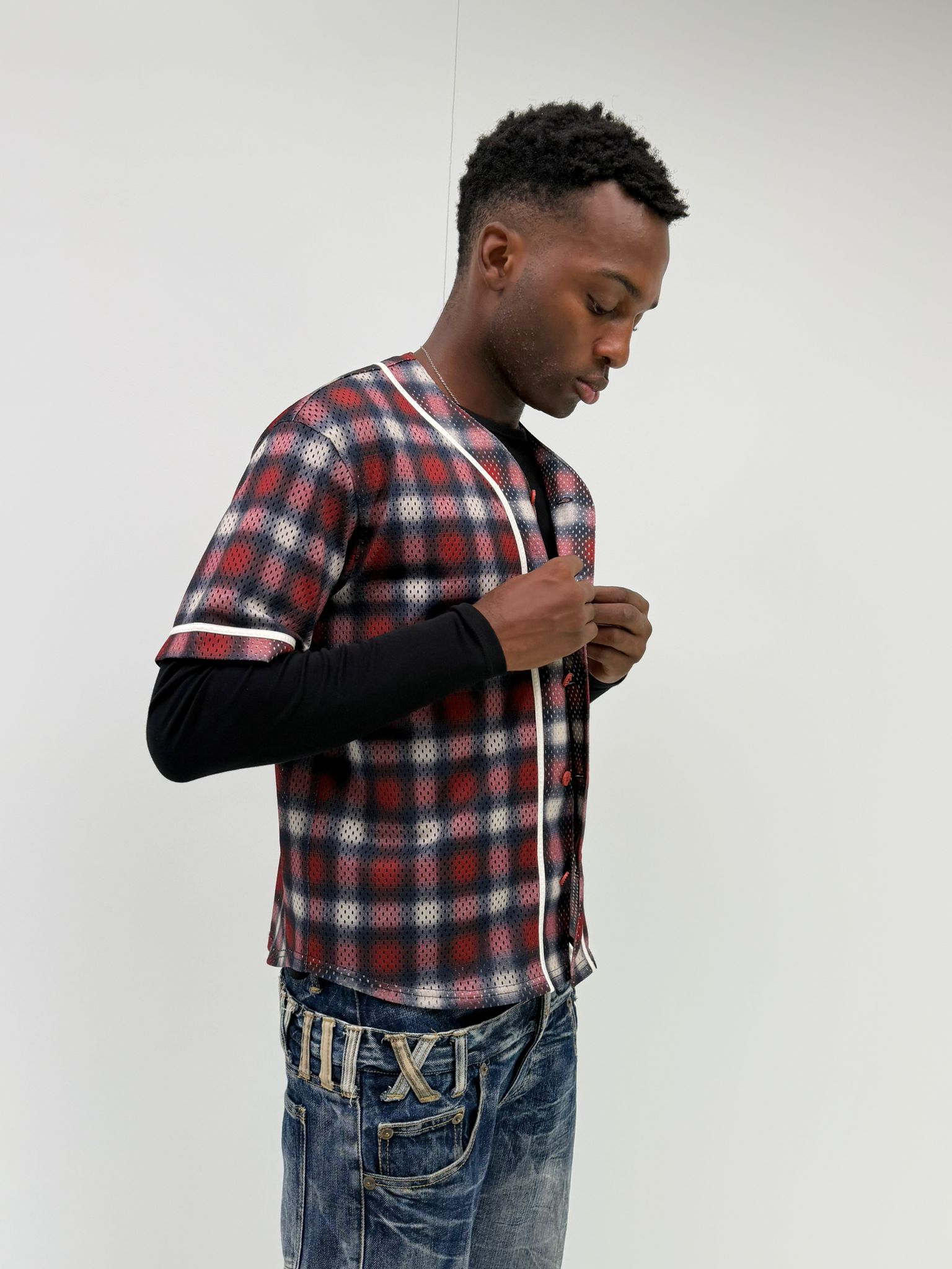 Phenomenon Mesh Plaid Shirt (M)