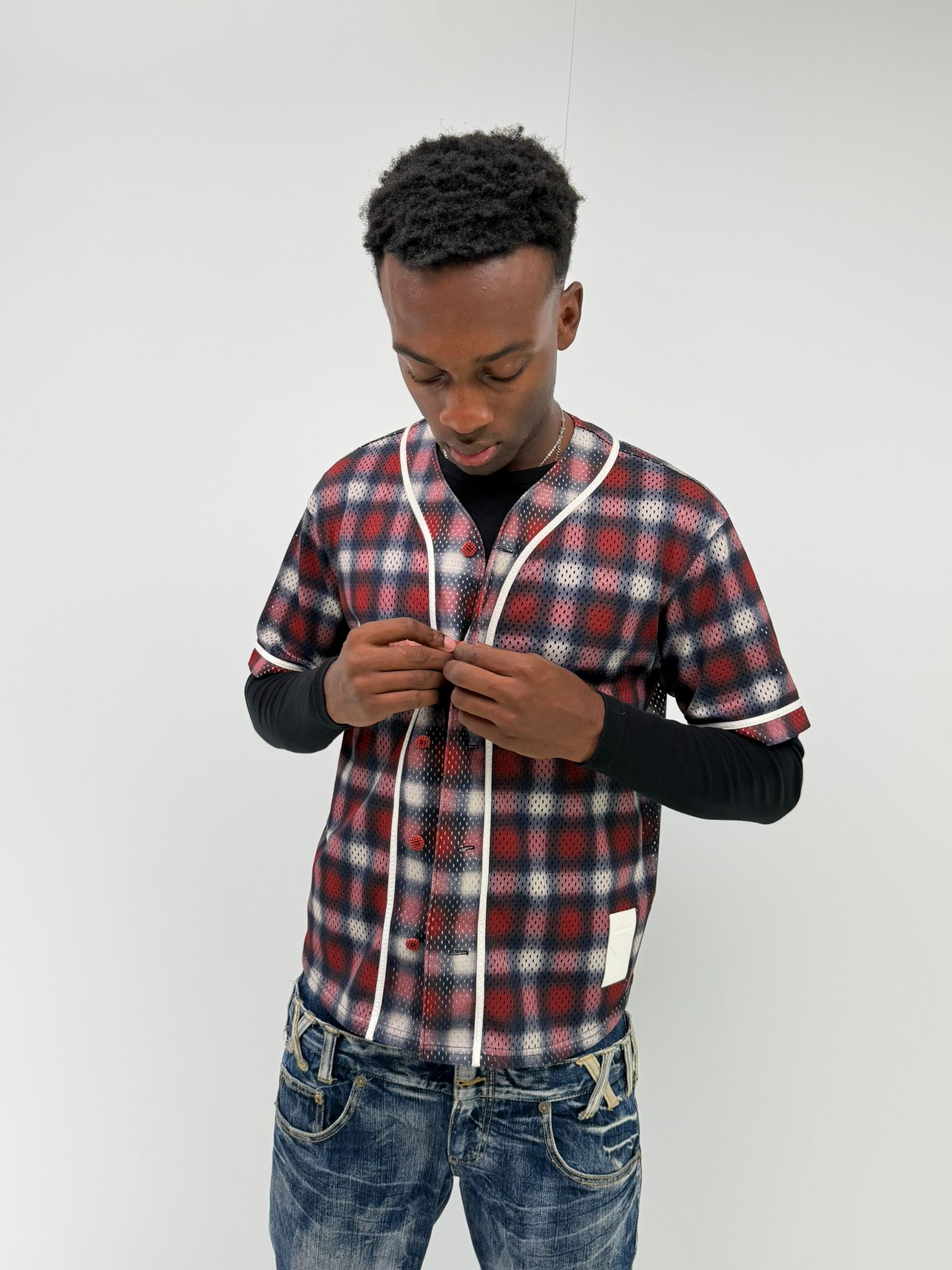 Phenomenon Mesh Plaid Shirt (M)